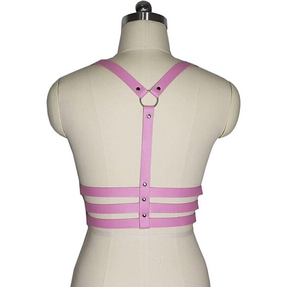 Pink Leather Waist Shoulder Harness Garter Belt Waistband Slave Fetish Bondage - Picture 5 of 7